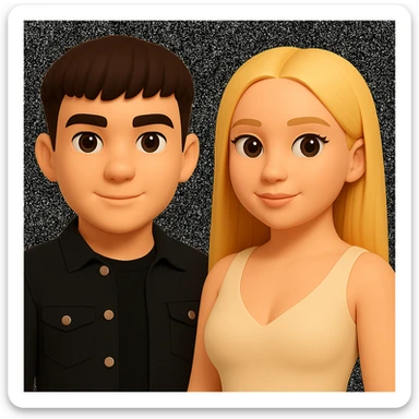 In the style of 3D Emoji, slightly increase the volume of the upper body of the girl, separate the girl and the boy from each other, and make the skin color the same for both characters. sticker