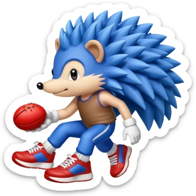 A blue hedgehog with 6 spines and white gloves  sticker