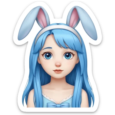 Alt Girl (long blue hair) wearing bunny ear headband sticker