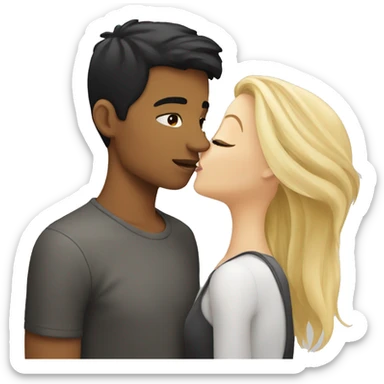 Blonde girl kissing black haired white guy sticker