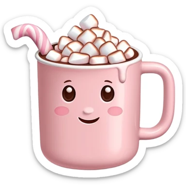 Light Pink mug of hot chocolate with marshmallows  sticker
