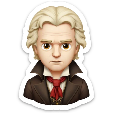 Cinematic Realistic Beethoven Portrait Emoji, depicted as a passionate composer with intense expressive features in period attire, rendered with rich textures and dramatic moody lighting that captures the turbulent genius of his music. sticker