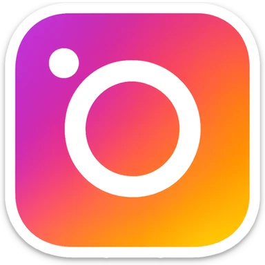 Modify the icon to have the exact Instagram official color gradient with purple, pink, orange, yellow, and white. The shape should be a rounded square with a camera lens. The style should be simple and modern with a transparent background. sticker
