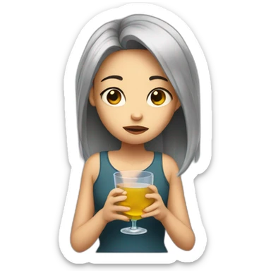sad girl holds a glass in her hand sticker