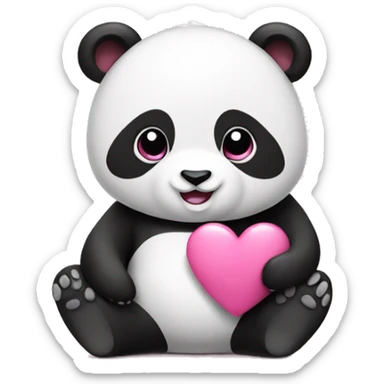 Panda holding pink heart  sticker