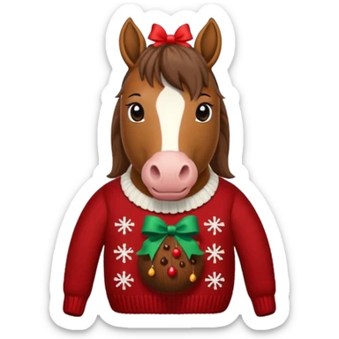A jumper with à horse and a Christmas pudding with red bows cute sticker