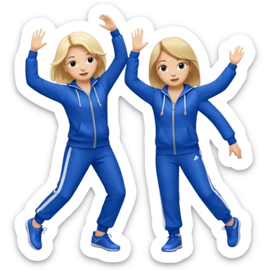 two girls dancing one is blond and one is brunette they are wearing royal blue track suits sticker