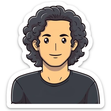 white man in his 40s, long tight curly hair with short sides sticker