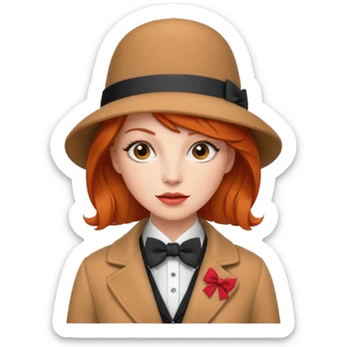 Bow Ties, Coats, and hat, lady, modern, red head. sticker