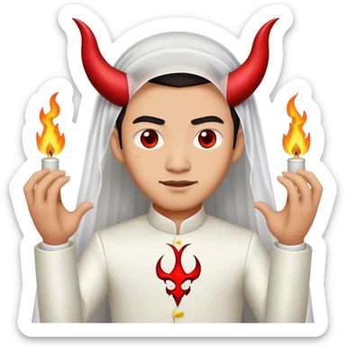 an asian male bride with the face of devil in wedding dress sticker