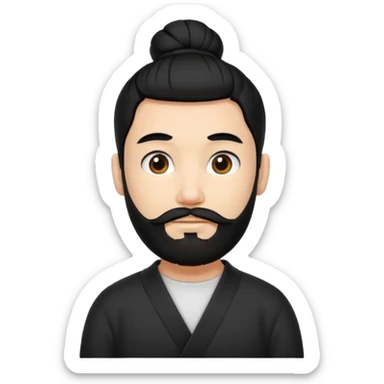 man with a beard and black hair tied in a bun sticker