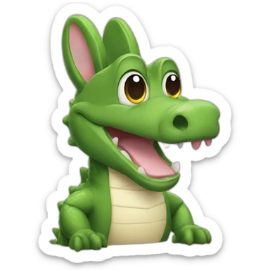 alligator with a face of a bunny and bunny ears sticker