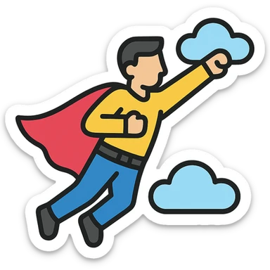 man flying in the clouds, colored icon sticker