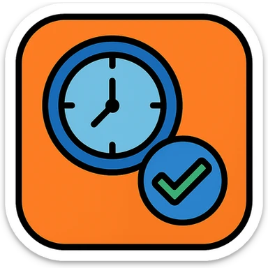 app icon with a clock and checkmark, symbolizing attendance tracking, modern icon style sticker