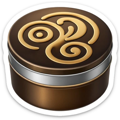 small round metal tin, slightly opened to reveal glossy dark wax inside black or brown, smooth reflective surface with soft circular swirls, low profile tin with subtle metallic sheen, no brush cloth or shoes, apple emoji style, soft lighting, subtle shadows, transparent background, emoji scale sticker