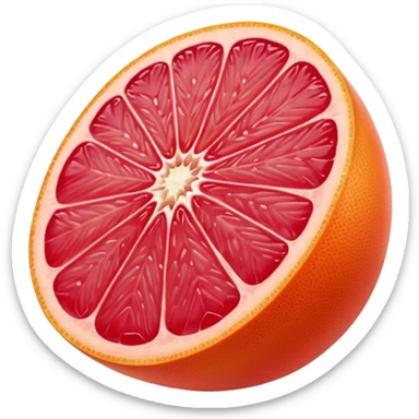 pink grapefruit with whole glossy orange-pink peel, thick wedge slice, juicy red-pink segments, moist translucent interior, clean defined segments, no leaves, no juice, no background, soft lighting, emoji scale sticker