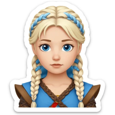 Viking platinum blonde girl with braid and blue eyes. sticker