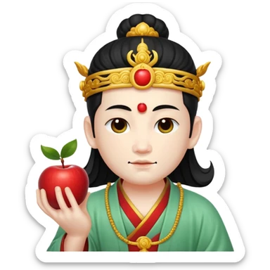chinese god with an apple, jade sticker