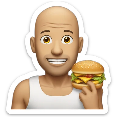 bald man eating junk food sticker