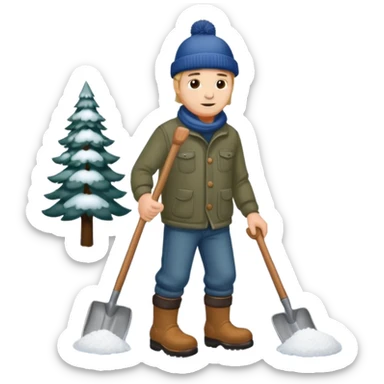 Man wearing boots and a toque shoveling snow in his driveway sticker