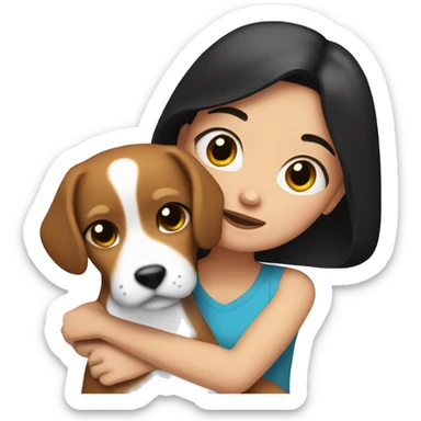 White girl with black hair hugs beagle sticker