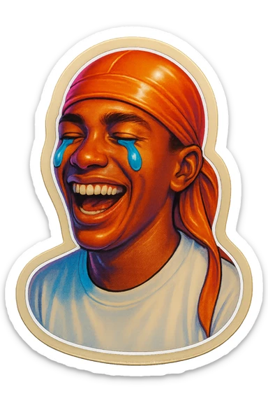  laughing crying
make his shirt white
make him smile
Change His durag To orange sticker
