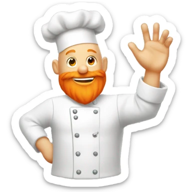 Bald man with a big orange beard dressed as a chef raises his hand in the air sticker
