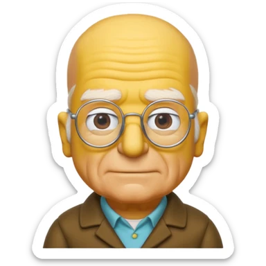 A 3D cartoon close-up of Grandpa Abe Simpson from The Simpsons, rendered in Memoji-style with bald yellow head, white tufts of hair on the sides, wrinkled face, glasses, and warm lighting. Match the Simpsons family color tone and style. sticker