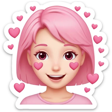 Happy blushed with pink hearts around it  sticker