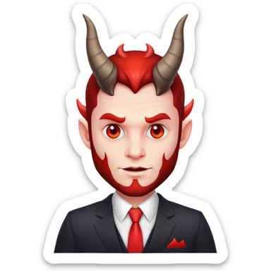 devil businessman with horns and suit selling courses sticker