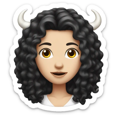 White Girl with horns with long curly black hair sticker