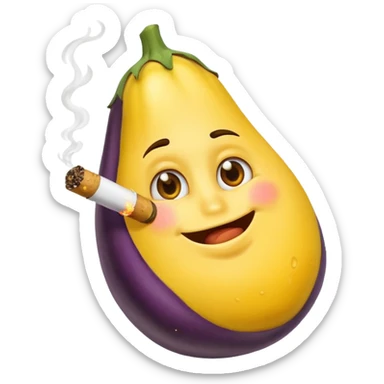 Yellow emoji smoking an eggplant sticker