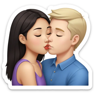 White guy kisses Asian girl cheek sticker