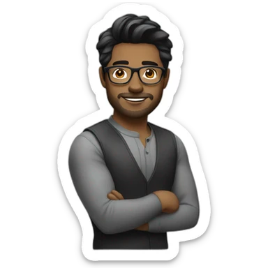 Handsome hairdresser with medium hair black and glasses sticker