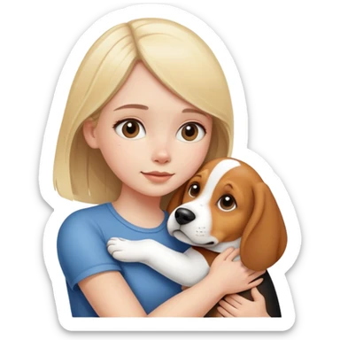 pale blonde girl hugging a beagle sticker