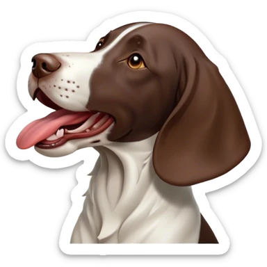 Cinematic Cute Yawning German Pointer Portrait Emoji, Head tilted slightly with a dramatic, wide-open yawn, revealing a sleek liver and white coat with a crisp finish, floppy ears slightly drooping, round brown eyes barely open in drowsy contentment, Simplified yet irresistibly adorable features, highly detailed, glowing with a soft, cozy glow, high shine, relaxed yet expressive, stylized with a touch of whimsy, bright and endearing, soft glowing outline, capturing the essence of a sleepy yet affectionate hunter, so drowsy it feels like it could stretch out of the screen and curl up for a nap! sticker