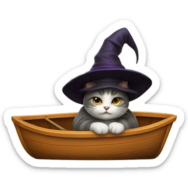 Cat with a witch hat and a boat sticker