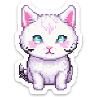 cute white cat with makeup on its face and a little bit of light pink sticker