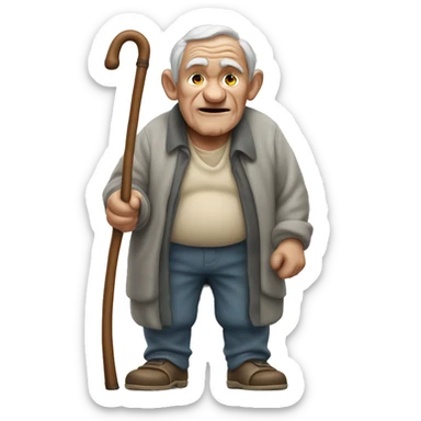 wrinkly old hunchback man with cane sticker