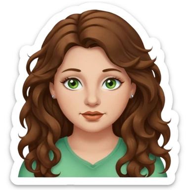 Brown wavy long hair, light green eyes, nose ring, plus size sticker