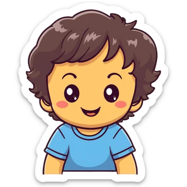 happy smiling toddler face with big eyes, medium skin tone, and dark wavy hair sticker