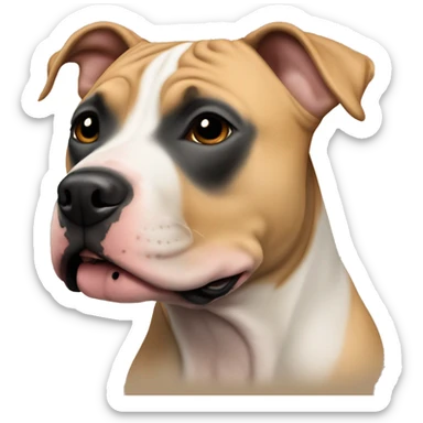 Tan American pit bull terrier with black nose sticker