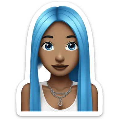 Long straight blue hair girl, light-medium skin tone, with septum piercing, blue eyes sticker
