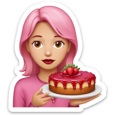 woman with pink runny gooey strawberry jam cake sticker