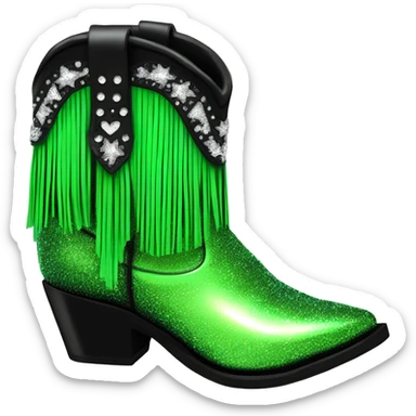 Realistic neon green to black ombre pair of fashion cowgirl boots with sparkly shiny glitter fringe on them. sticker