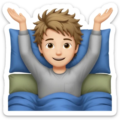 emoji- of a cute stretching boy waking up in bed sticker
