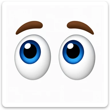 Create an eyes emoji inspired by the reference image but styled in iOS emoji style. The eyes should be large and expressive with blue irises, no face, just the eyes looking up. sticker