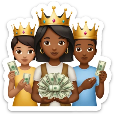 rich black group of friends mixed with girls and boys holding money one girl has on a crown and they have on shirts that says “ Wto “  sticker
