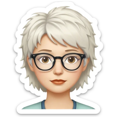 White woman with white short messy hair with glasses sticker