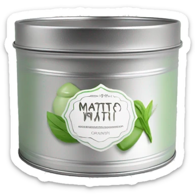 pretty matcha scented candle in silver tin with label realistic sticker